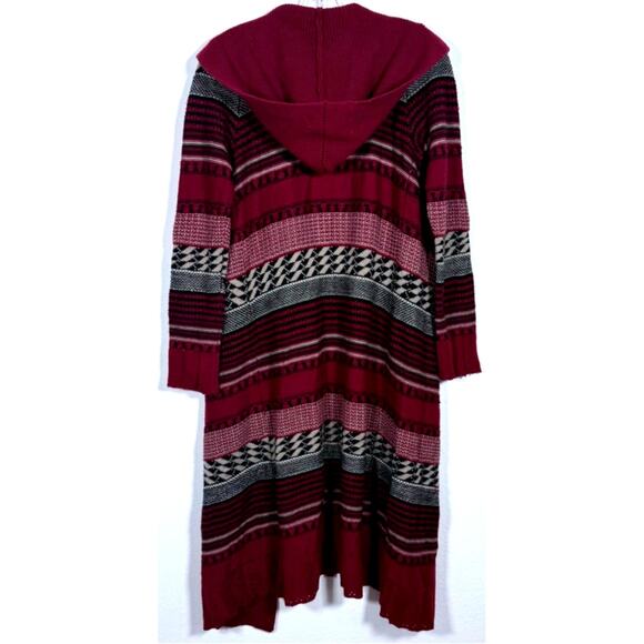 BB Dakota Long Cardigan Duster Sweater Open Front Knit Size Small Red Black - Picture 2 of 10